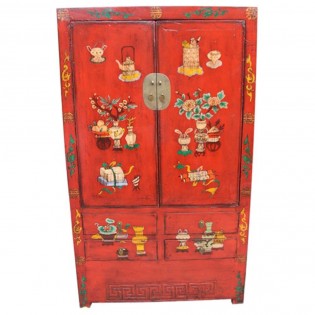 Antico armadio cinese lacca rossa