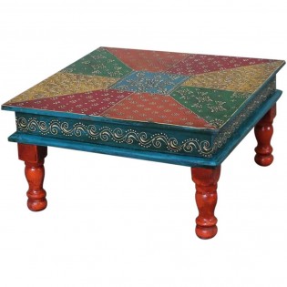 Tavolino basso etnico bajot dipinto multicolore
