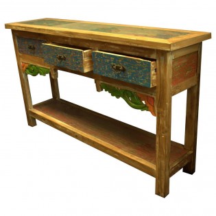 Mueble consola multicolor con madera reciclada