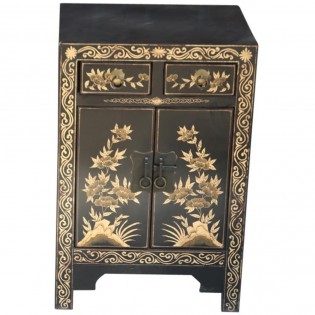 Mesa de noche negro decoraciones de oro chino